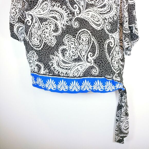 Melissa Paige Medium M Paisley Top Side Tie waist Lightweight black white blue - Picture 3 of 6